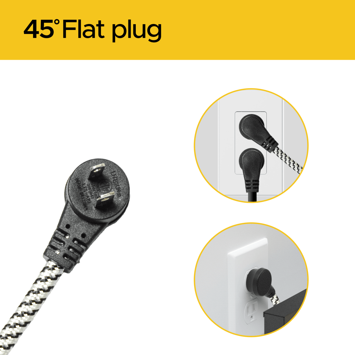 2 - Pack 12ft Flat Extension Cord with Safety Covers, Braided Long Extension Cord with Flat Plug, 3 - Outlet Power Strip, 16AWG, 1625W, ETL Listed - Clevis Barnwell's