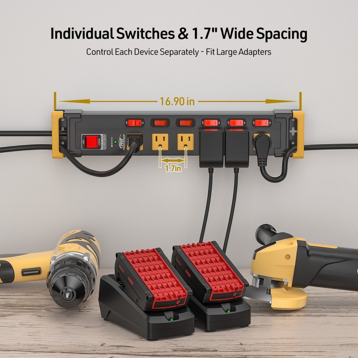 CRST Metal Shop Power Strip — 6 Outlets, Individual Switches - Clevis Barnwell's