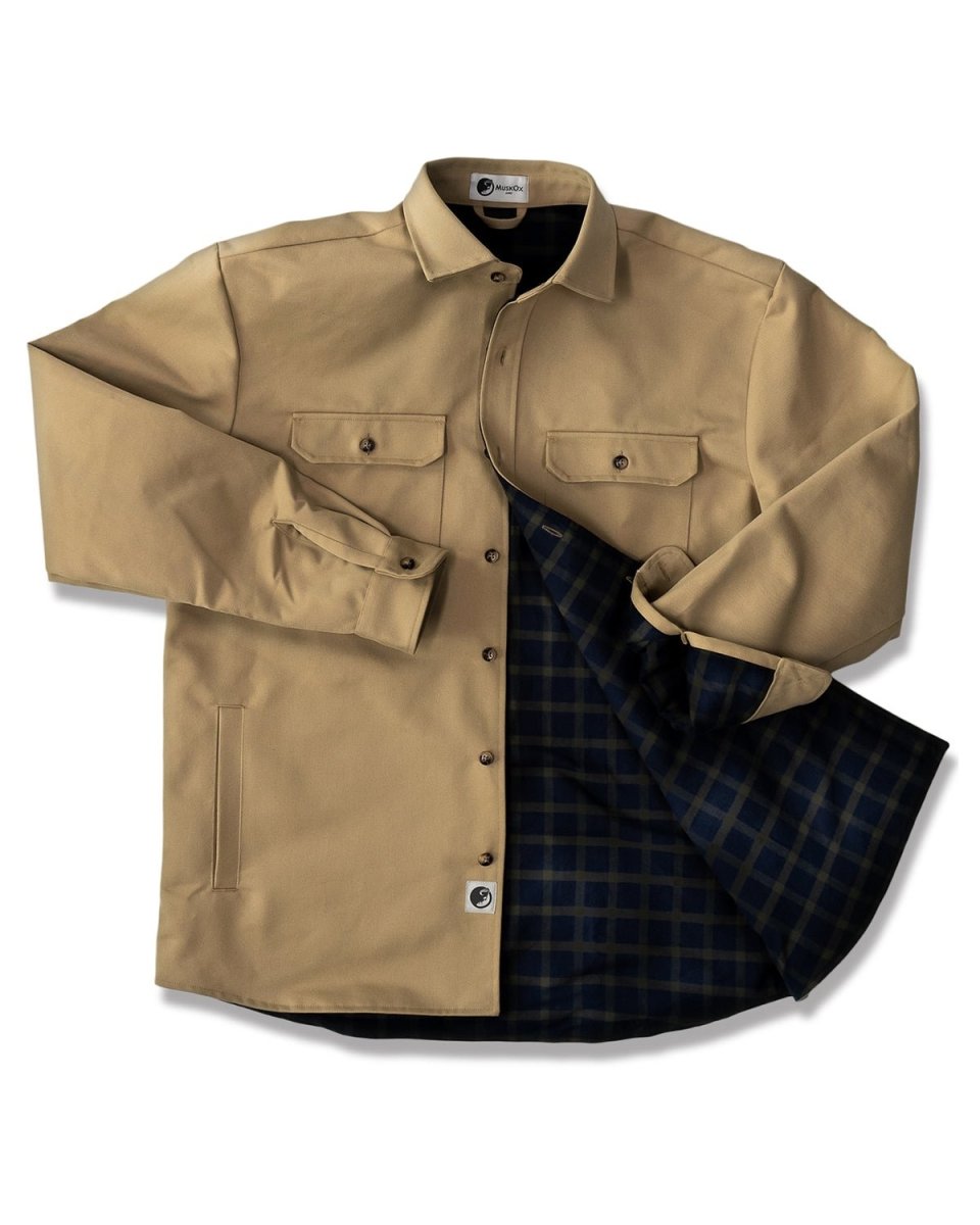 Lined Yukon Flannel Shirt Jacket, Tan - Clevis Barnwell's